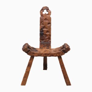 Tabouret Tripode Sculpté à la Main, Espagne, 1958