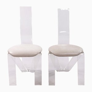 Acrylic Glass Dining Chairs with Leather Seats, 1970s, Set of 2