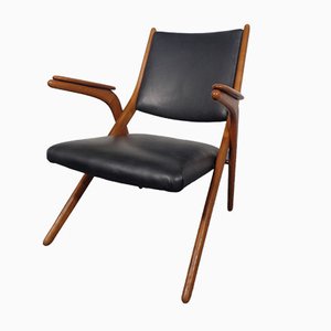 Boomerang Stuhl aus schwarzem Leder, 1960er