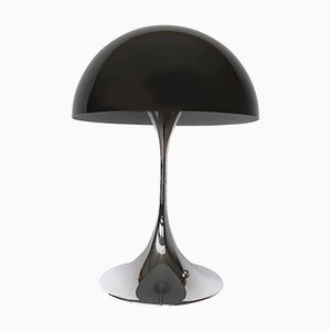 Mid-Century Chromed Base & Black Shade Panthella Lamp by Verner Panton for Louis Poulsen
