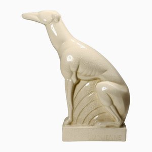 Art Deco Greyhound Sculpture in Ceramic by Duquenne, 1930s