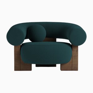 Cassete Armchair in Boucle Night Blue and Smoked Oak by Alter Ego for Collector