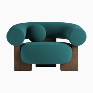 Cassete Armchair in Boucle Ocean Blue and Smoked Oak by Alter Ego for Collector