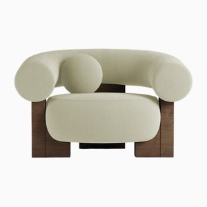 Fauteuil Cassete Beige Bouclé et Chêne Fumé par Alter Ego pour Collector