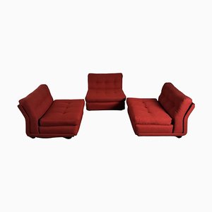 Red Amanta Lounge Sofa Sections by Mario Bellini for C&b Italia, 1970s, Set of 3