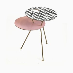 Tavolfiore Side Table in Hounstooth Pattern and Pink by Tokyostory Creative Bureau