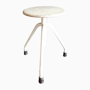 Adjustable Stool with White Metal Frame and Formerly White Plywood Seat, 1920s