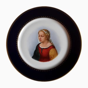 Vintage Plate in White Porcelain by Meissen with Colored Portrait of the St. Mary, 1970s