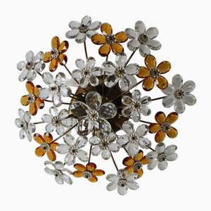 Lámpara de techo francesa con flores de cristal de Maison Baguès, años 70