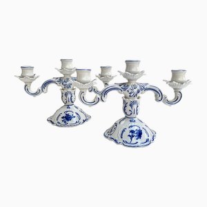 Triple Porcelain Candleholders, Germany, Dresden, Early 20th Century, Set of 2