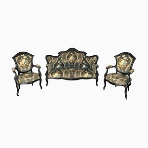 Louis Xv Style Living Room Suite with Sofa and Armchair, 19th Century, 1860, Set of 3