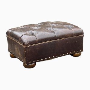 Foot Stool in Brown Leather