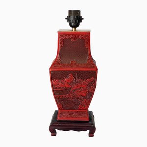 19th Century Chinese Cinnabar Vase Table Lamp