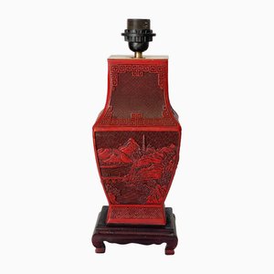 Lámpara de mesa china de cinabrio, siglo XIX