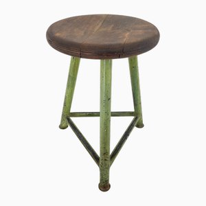 Tabouret Tripode Vintage Industriel en Acier et Bois, 1950s