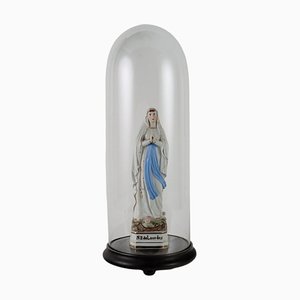 Figurine Notre-Dame de Lourdes avec Socle Circulaire en Bois