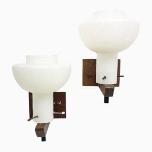 Mid-Century Modern Wall Light in Wood and Opaline, 1970s, Set of 2