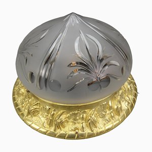 French Art Nouveau Flush Mount in Bronze and Cut Glass, 1920