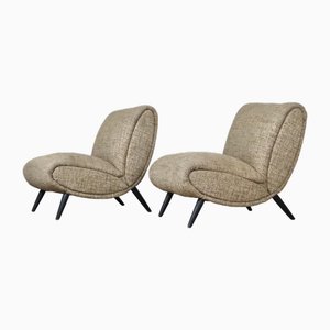 Set of Norman Bel Geddes Armchairs in Birch Wood and Original Wool Fabric, 1950s