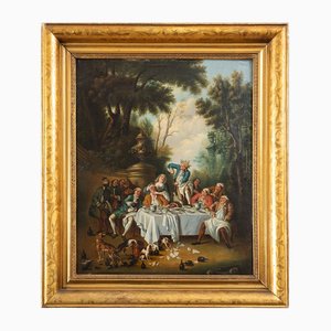 Artista francés, Banquete en el campo, siglo XIX, óleo sobre lienzo, enmarcado