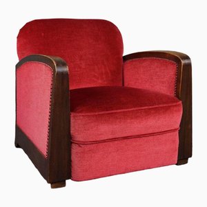 Art Deco Sessel aus rotem Stoff