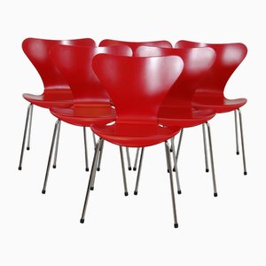 Red Chairs by Arne Jacobsen for Fritz Hansen, 2000s, Set of 6