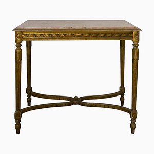 19tn Century Louis XVI Center Table in Gilded Wood and Marble, 1860s