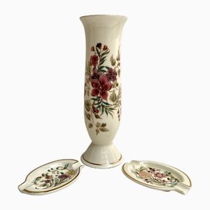 Vase et Cendriers Vintage en Porcelaine par Zsolnay, Hongrie, 1950s, Set de 3