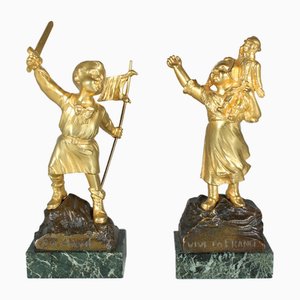 G. Flamend, Esculturas de Vive La France, Principios del siglo XX, Bronce dorado, Juego de 2