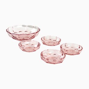 Rose Glass Bowls, Czechoslovakia, 1950s, Set of 5