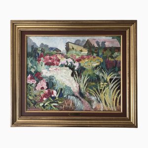 Albert Ducommun, Paysage fleuris, Oil on Canvas, Framed