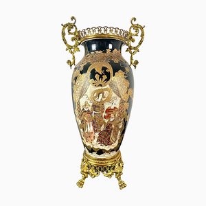 19th Century Japan Satsuma Porcelain Vase and Golden Metal, 1870s