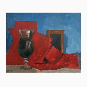 René Guinand, Nature morte au verre cocktail, Oil on Canvas