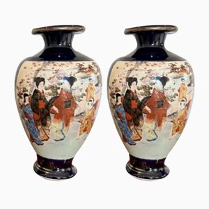 Large Japanese Satsuma Vases, 1900s, Set of 2