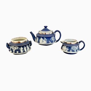 Set da tè vittoriano in argento di Jasperware Wedgwood, fine XIX secolo, set di 3