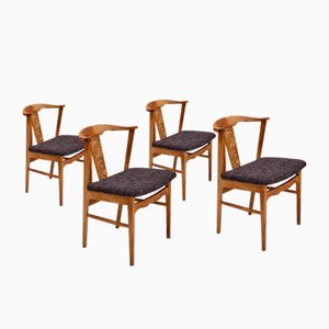 Danish Oak & Faux Sheepskin Dining Chairs, 1960s, Set of 4