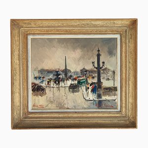 Bernard Lignon, Autour de la place de la Concorde, París, 1950, óleo sobre lienzo, Enmarcado