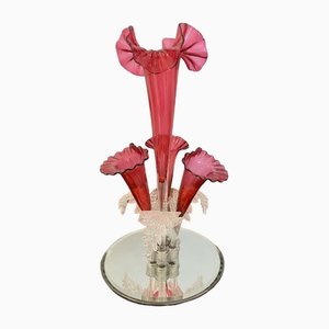 Antique Victorian Quality Cranberry Glass Epergne, 1860s