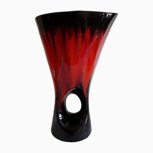 Französische Vintage Keramikvase in Orange-Roter Flammenglasur von Vallauris, 1970er