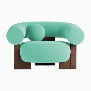 Cassete Armchair in Boucle Teal and Smoked Oak by Alter Ego for Collector