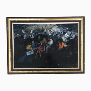Adolfo Carducci, Café en Terrasse, Oil on Cardboard, Framed
