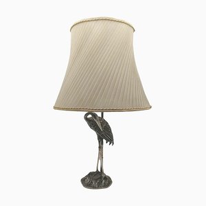 French Art Deco Heron Table Lamp in Silver-Plated Bronze from Maison Baguès, 1940s