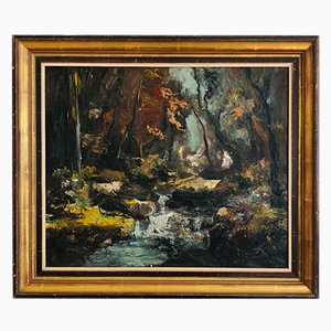 Adolfo Carducci, Sous bois et ruisseau, Huile sur Toile, Encadrée