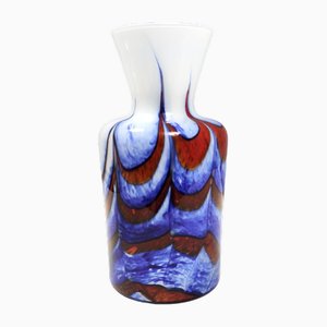 Vase Postmoderne en Verre de Murano Rouge, Blanc et Bleu attribué à Carlo Moretti, Italie, 1970