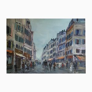 Adolfo Carducci, Paysage urbain animé, Olio su tela, Con cornice