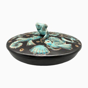Sea Lidded Box by Gustav Heinkel for Karlsruhe Majolika, Germany, 1937