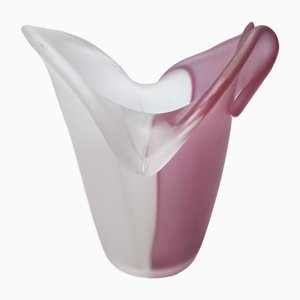 Postmodern White and Pink Etched Murano Glass Vase, Italy, 1980s