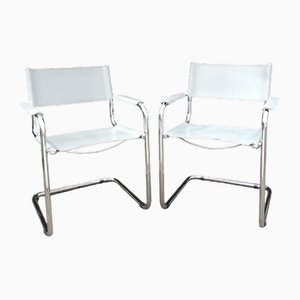 Cantilever Chairs in Gray Leather, Italy, 1980, Set of 2