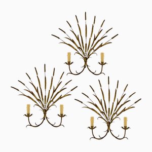 French Wheat Sheaf Wall Lamps, 1970s, Set of 3