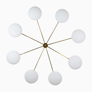 Stella Canopy Blackened Ceiling Lamp in Brass and Opaline Glass by Design for Macha